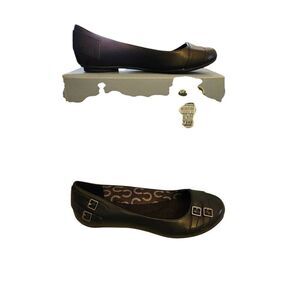 Dr Scholl's Women's Flat Double Toe Strap Faux patented Leather Black Shoes Size